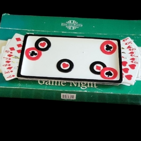 Fitz and Floyd Game Night Card Tray - Black and Red - Picture 1 of 4